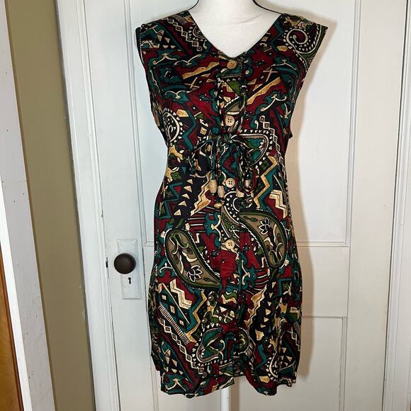 Red Green Cream Sleeveless Button Up Blouse Size Large - Picture 2 of 8